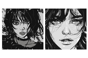 Manga Woman Portrait. Cute Dramatic