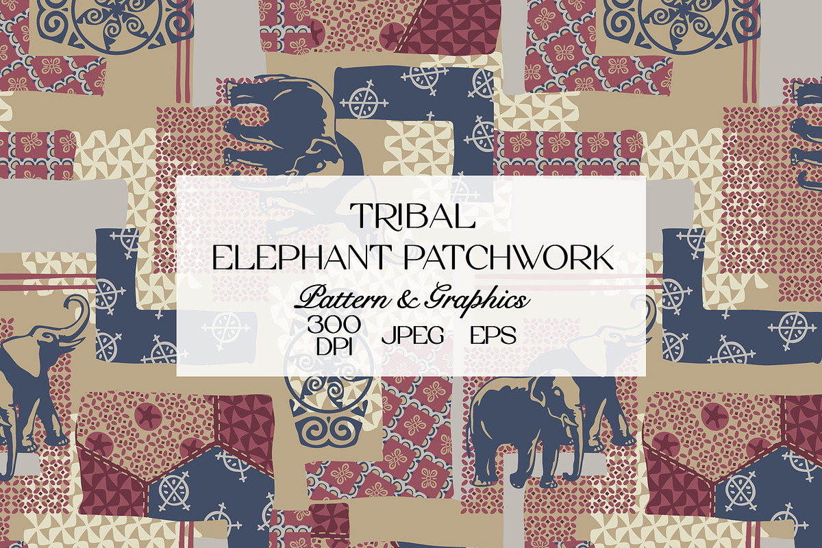 Tribal Elephant Patchwork Pattern, a Pattern Graphic by StudioGlouna (Photo 1 of 5)