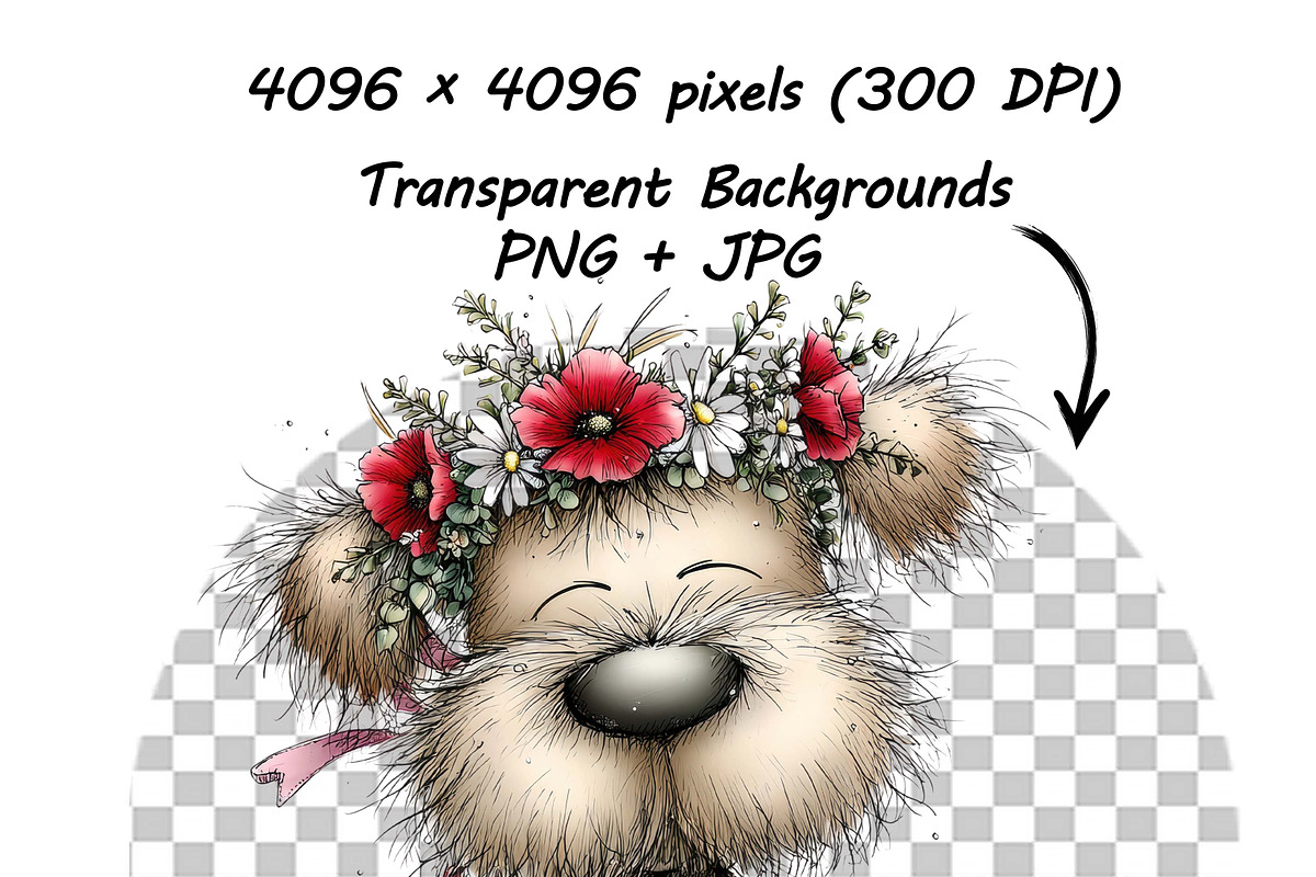 Whimsical Dogs Floral Clipart Spring, a Graphic by one-touch (Photo 11 of 19)