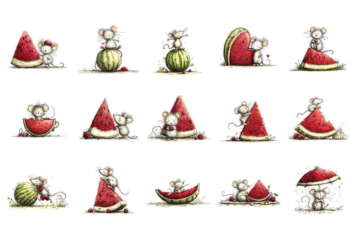 Whimsical Watermelon Mouse PNG, a Seasonal Illustration by Nicolle's Colorful Art (Photo 2 of 4)