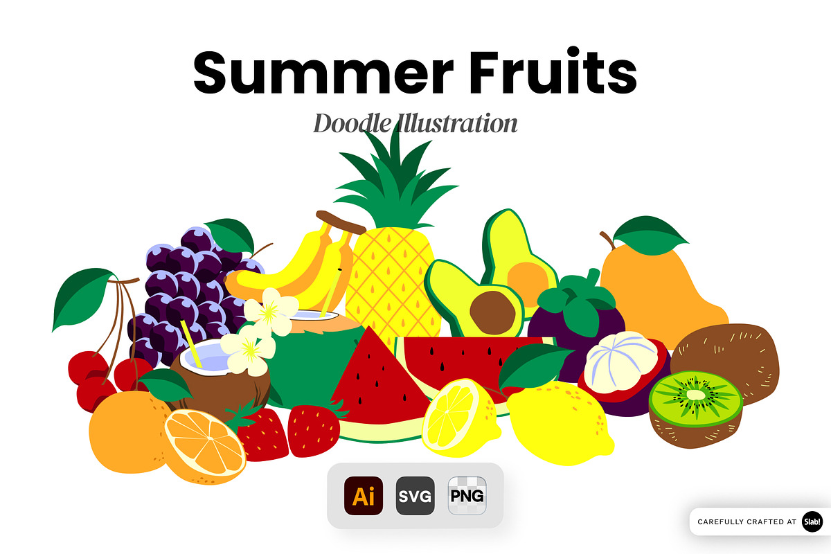 Summer Fruits Doodle Illustration, an Object Graphic by SLAB! Design (Photo 1 of 3)