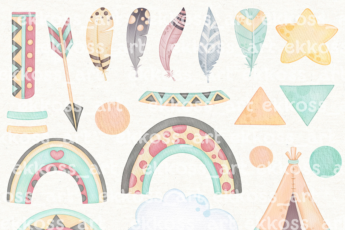 Watercolor Boho Animals Clipart, an Animal Illustration by ekossa_art (Photo 5 of 9)