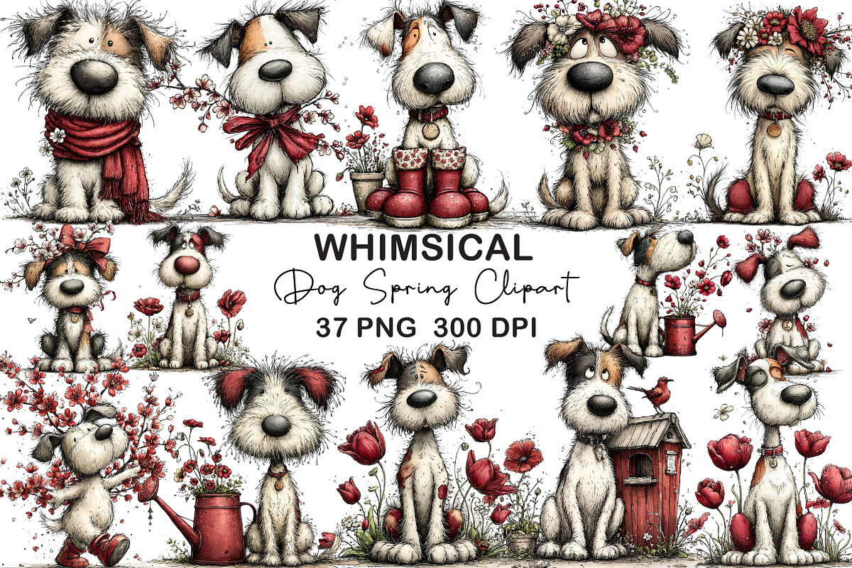 Whimsical Dog Spring Clipart, an Illustration by CraftArtStudio (Photo 1 of 6)