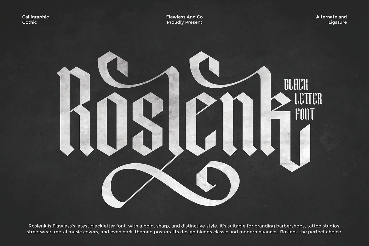Roslenk - Blalckletter Font, a Blackletter Font by Flawless And Co (Photo 1 of 10)