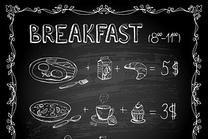 Breakfast chalkboard menu, a Food Illustration by Microvector
