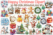Happy Christmas Clipart Bundle, an Illustration by Sublimation Artist (Thumbnail 1 of 6)