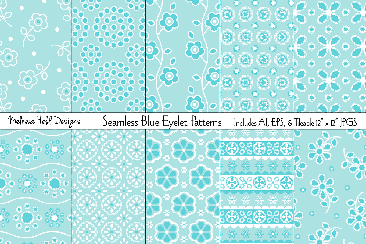 Seamless Blue Eyelet Patterns