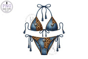 Western Denim Cow Print Bikini PNG, an Object Illustration by Black Bird Studio (Thumbnail 1 of 4)