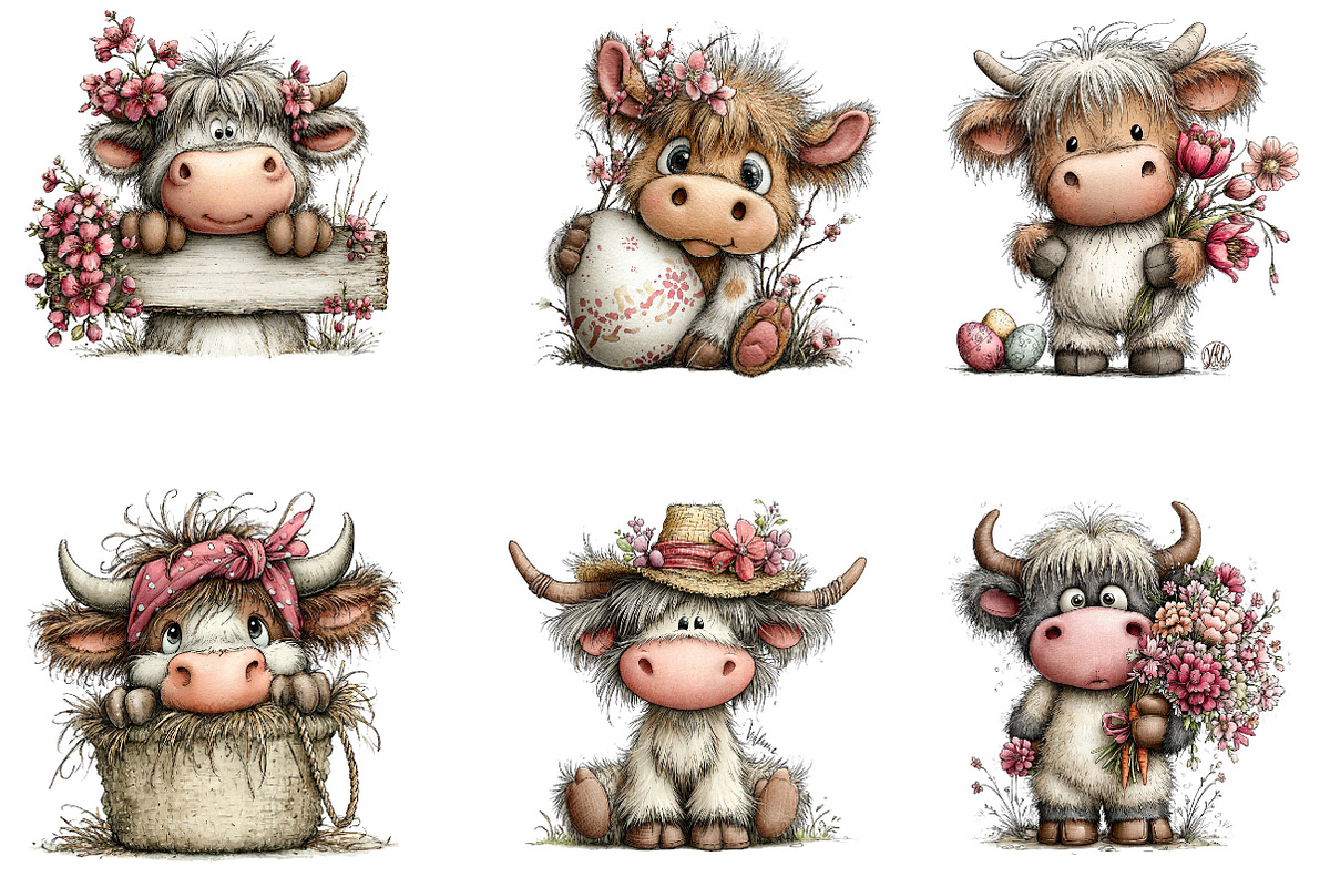 Easter Highland Cow Clipart, an Illustration by Dream Creation (Photo 4 of 8)