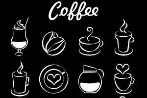 Set Of Coffee Icons On Black