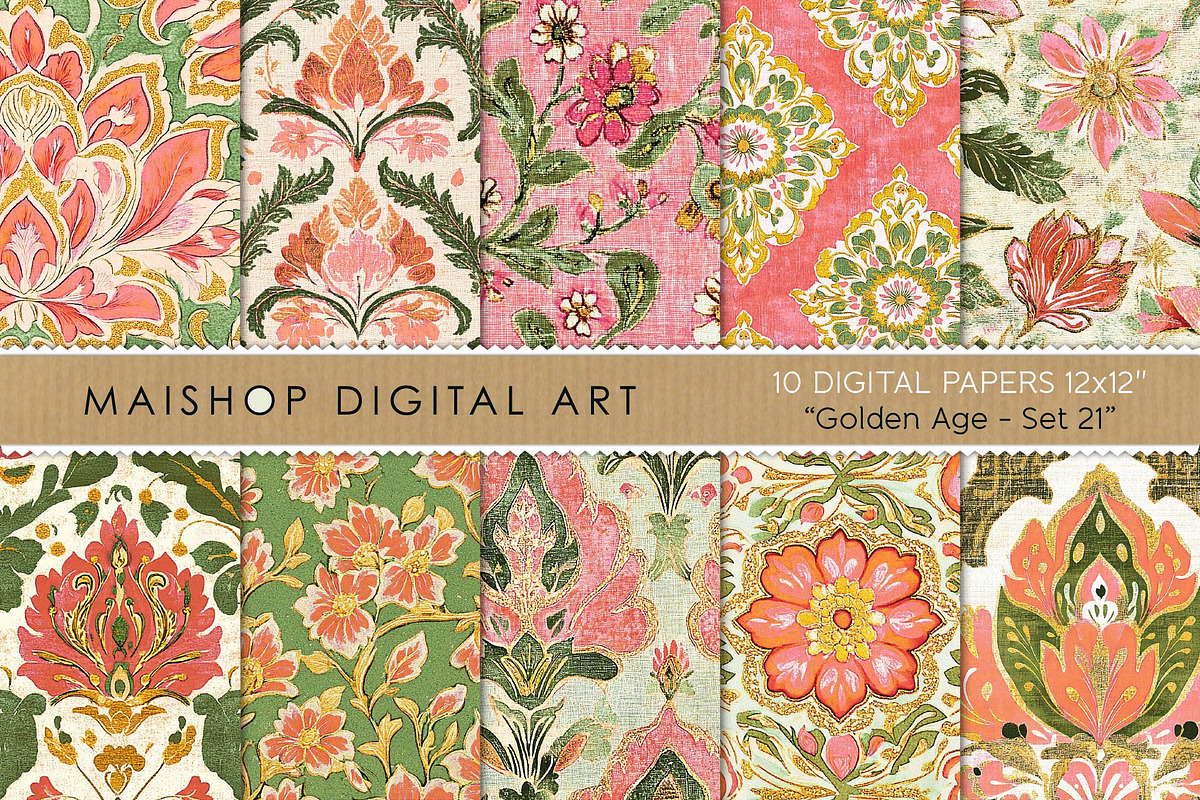 Boho Summer Floral Digital Paper, a Pattern Graphic by Maishop (Photo 1 of 4)