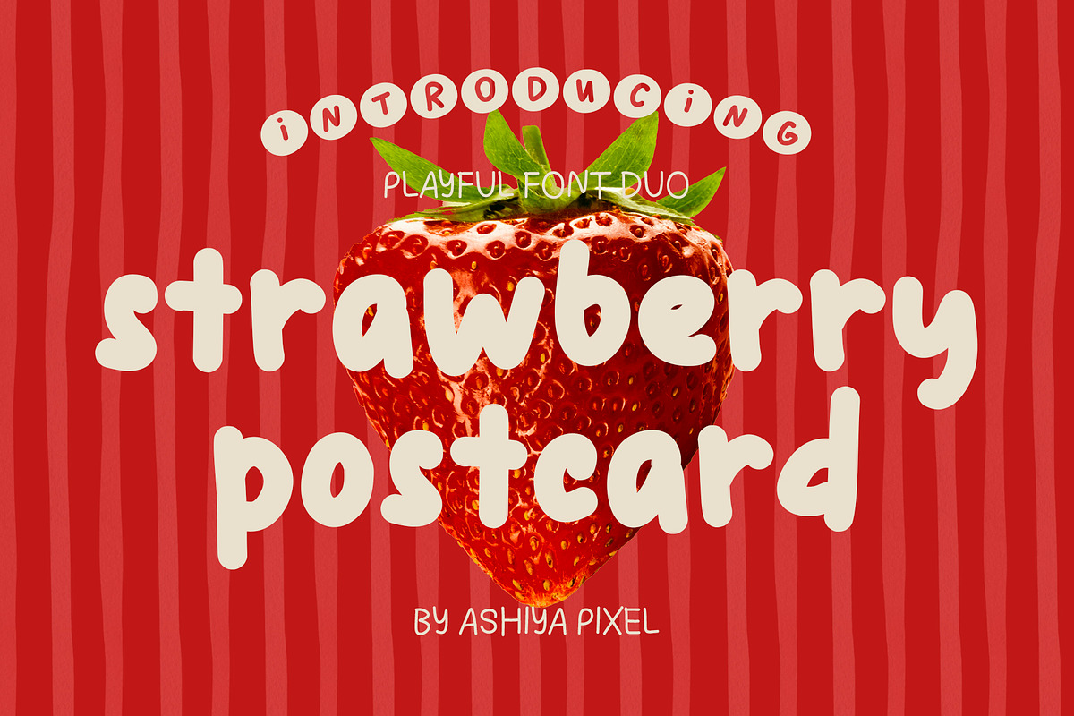 strawberry postcard cute font trio, a Handwritten Font by Ashiya Pixel (Photo 1 of 14)