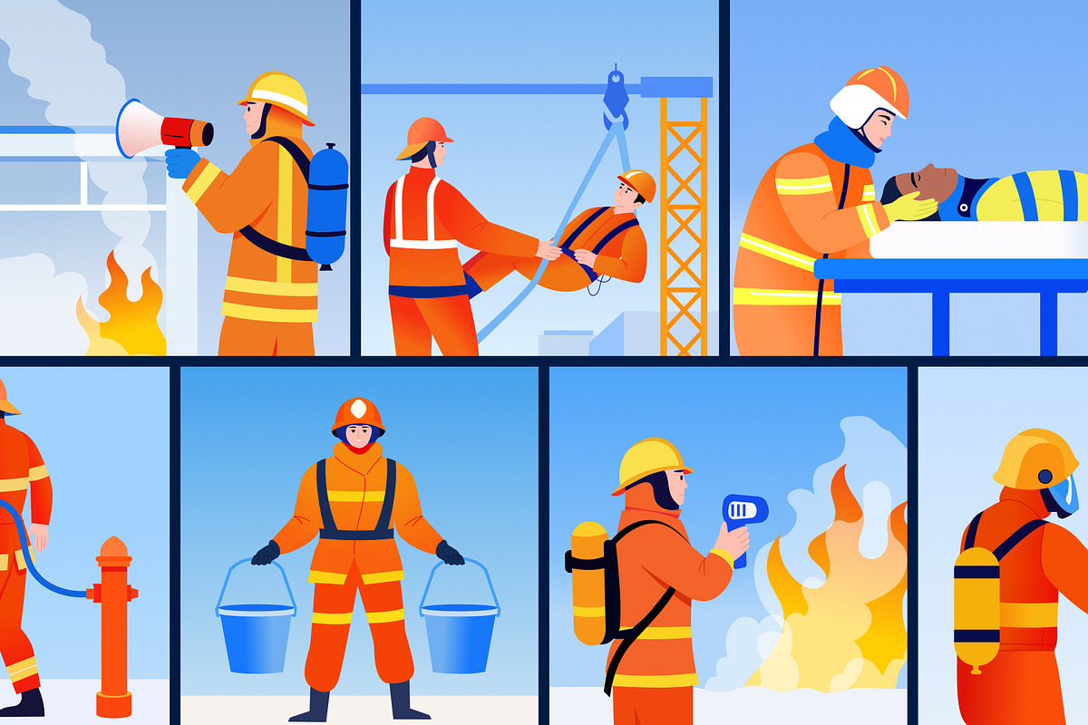 Firefighter Illustration Art Set, a Person Illustration by Brickclay (Photo 6 of 9)