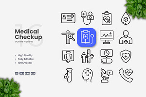 Medical Checkup Outline Icons, an Outline Icon by Upnowgraphic