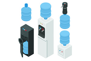 Cooler Water Icons Set, Isometric