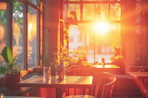 Lifestyle cafe interior illuminated, a Photo by Iftikhar Alam