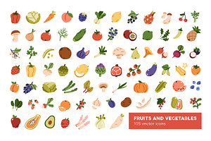 Fruits & vegetables. Food icons set, a Food Illustration by Good Studio