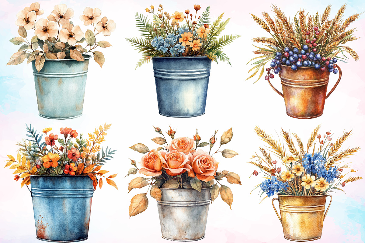 Watercolor Autumn bucket flowers PNG, a Seasonal Illustration by Canvas Craft (Photo 4 of 7)