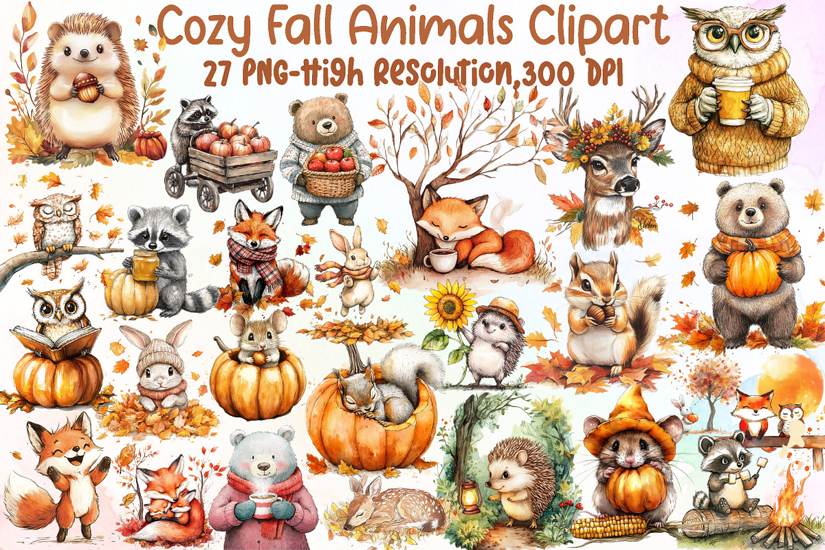 Cozy Fall Clipart, Fall Animals Clip, an Illustration by Sublimation Artist (Photo 1 of 6)