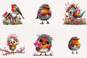 Whimsical Watercolor Birds Clipart, a Seasonal Illustration by CreationArt (Thumbnail 2 of 6)