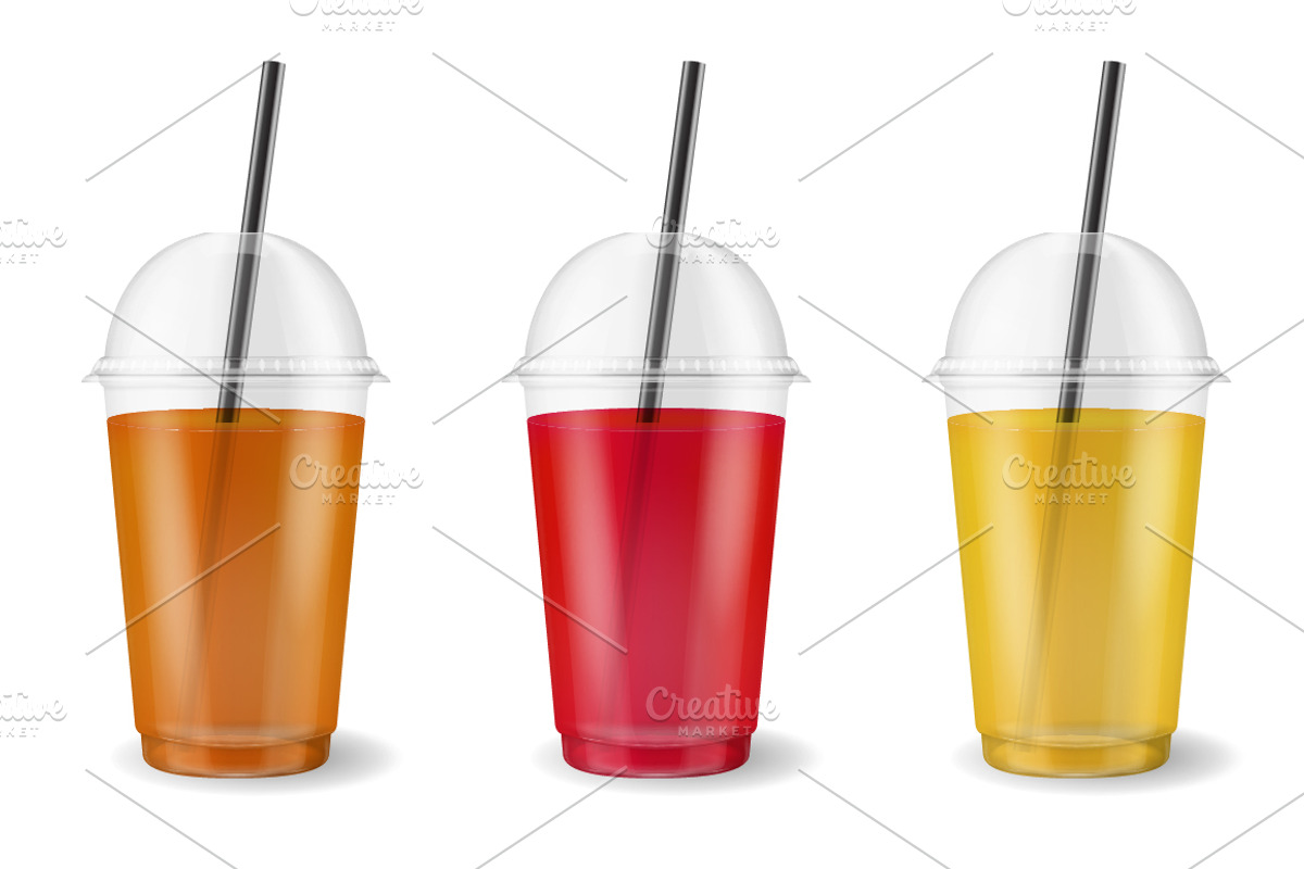 Plastic disposable cup. Vector set., a Food Illustration by Gomolach (Photo 5 of 5)