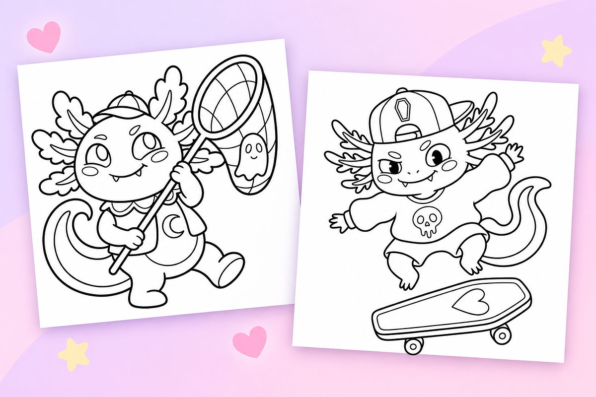 Spooky Axolotl Coloring Pages Vol. 2, an Animal Illustration by Inkivelle Studio (Photo 2 of 3)