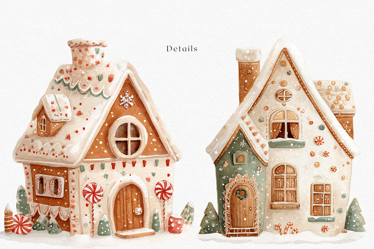 Watercolor Retro Gingerbread House, a Decorative Illustration by ThaismotaCreativeCo (Photo 4 of 10)