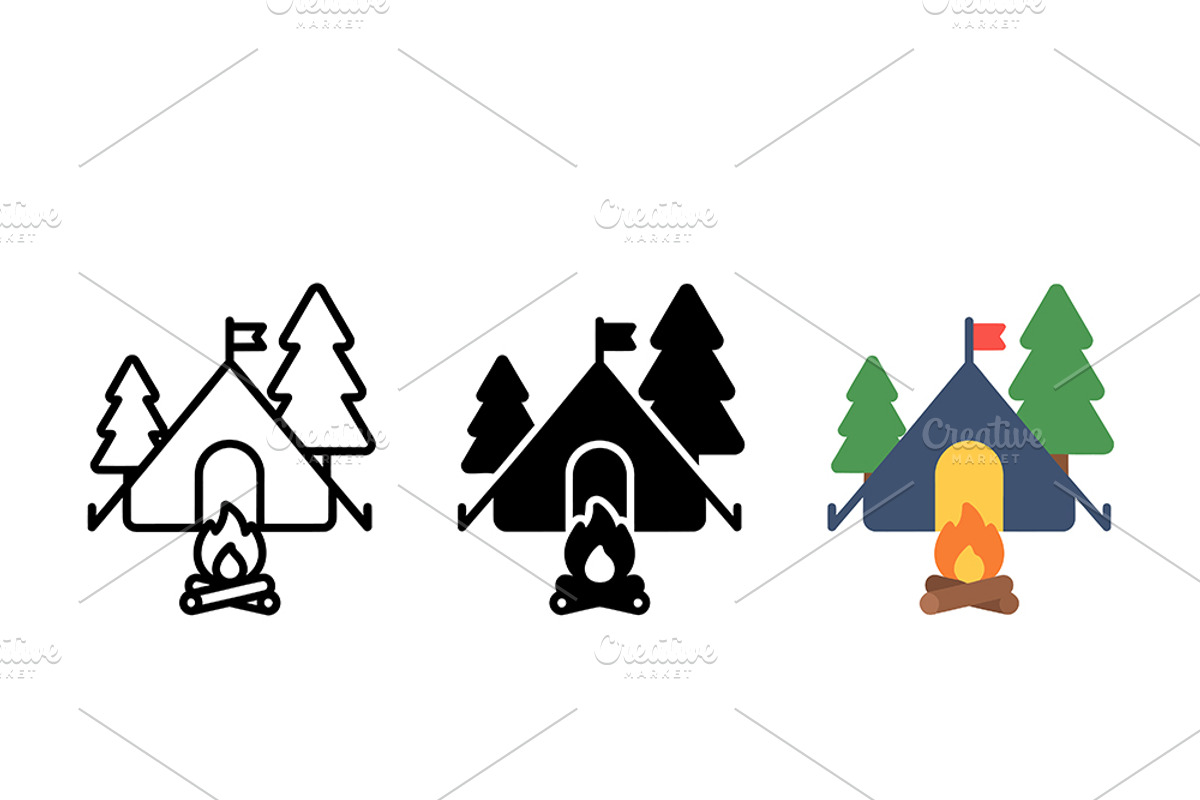 Camping Tent Fire Vector Scene, a Solid Icon by Artonix (Photo 2 of 2)