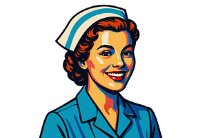 Retro style smiling nurse vector, a Healthcare Illustration by AlexArt