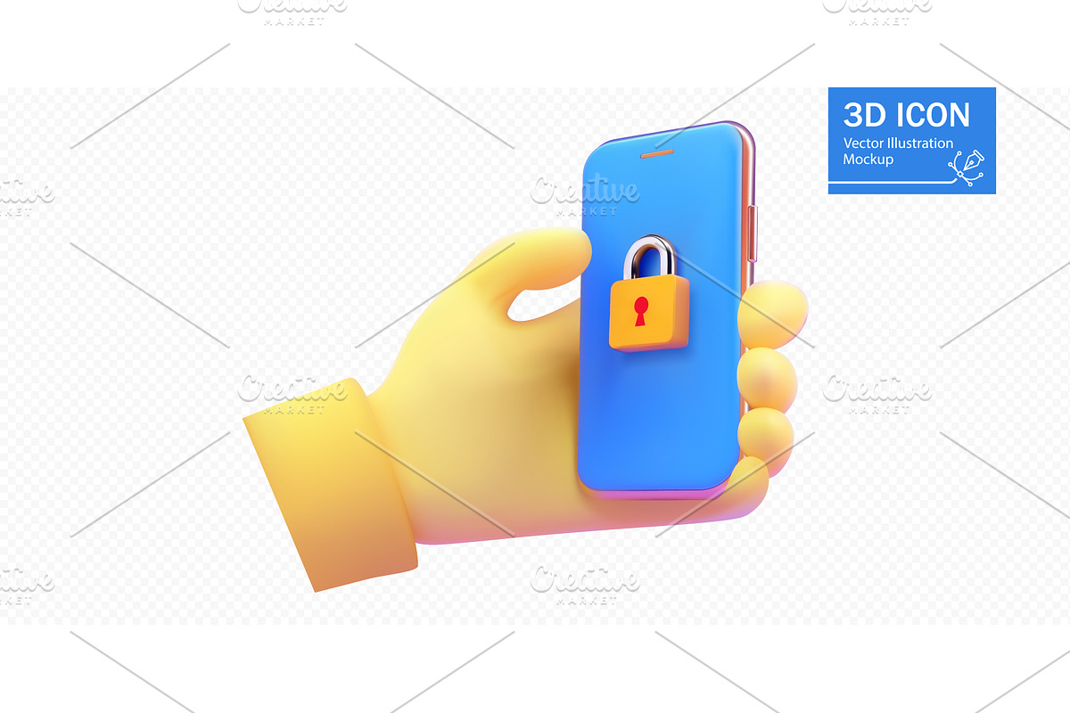 Hand holding smartphone with padlock, a Technology Illustration by ZinetroN