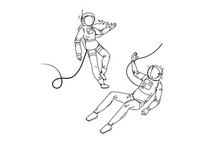 Astronauts In Spacesuit Flying Outer