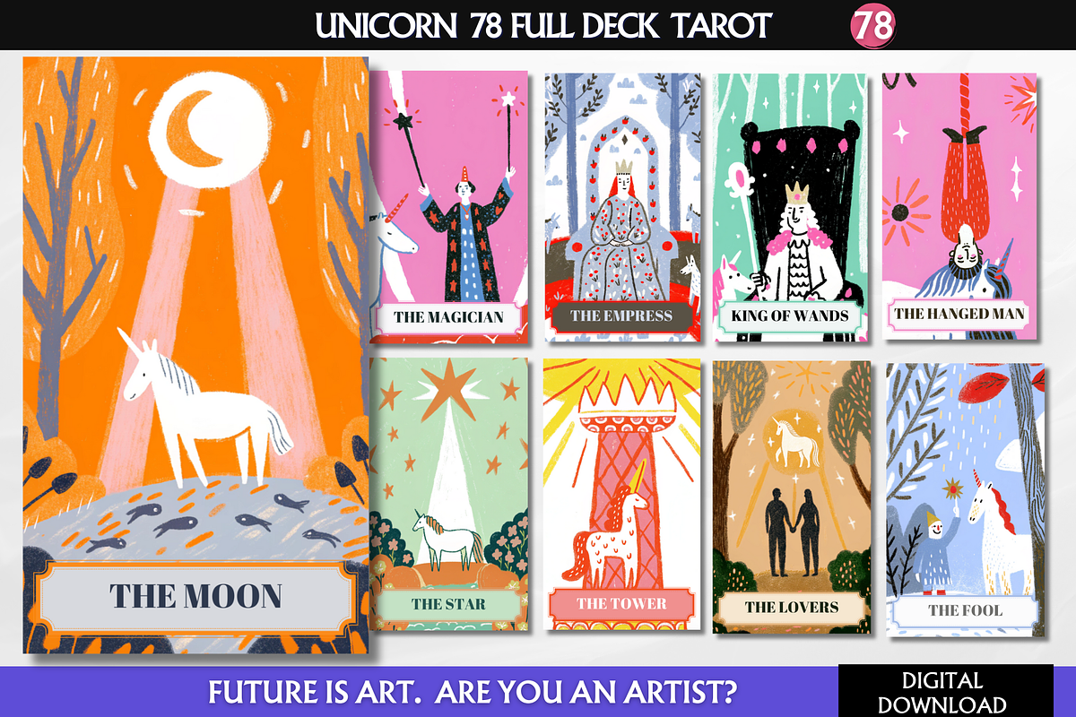 Unicorn Tarot Deck 78 Tarot Card, an Illustration by Mugio (Photo 1 of 4)
