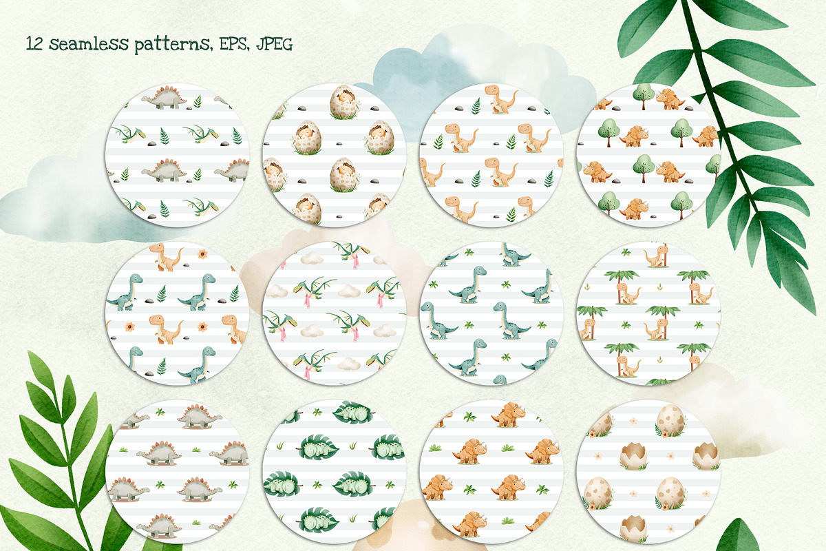 Baby Dinosaurs. Watercolor clipart, an Illustration by Hanna's ArtLab (Photo 3 of 5)