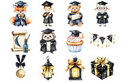 Watercolor Graduation Clipart, a Seasonal Illustration by CitraGraphics (Thumbnail 3 of 4)