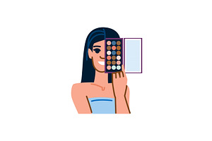 Smiling woman holding eyeshadow, an Object Illustration by pikepicture