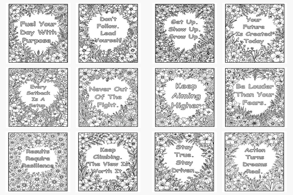 Floral Affirmation Coloring Pages, a Print Template by Lamia Emad (Photo 3 of 4)