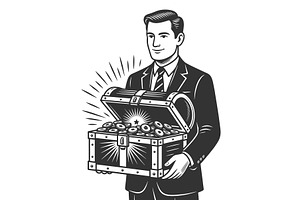 Businessman Holding Treasure Chest, a Person Illustration by AlexArt