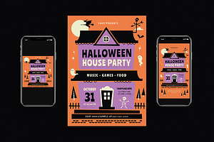 Halloween House Party Event Flyer Se, a Flyer Template by VectorVactory