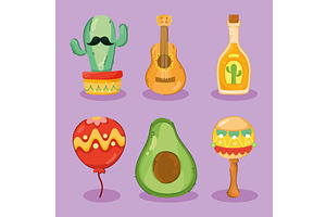 six mexican celebration icons, an Illustration by studiogstock