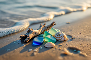 Sea glass and seashells, a Photo by rarrarorro
