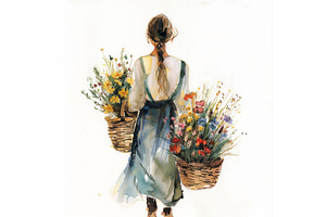 Watercolor Painting Of A Lady With A