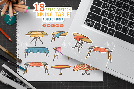 Set of wooden tables sticker design
