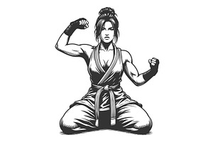 Female Martial Artist In Fighting