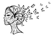 Woman Butterfly Hair Silhouette, an Object Illustration by yasushie (Thumbnail 9 of 31)