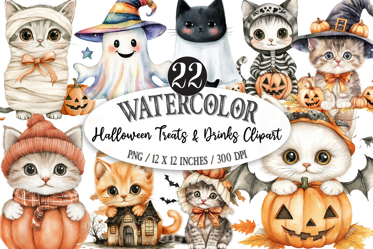 Halloween Treats & Drinks Clipart, a Seasonal Illustration by Designking (Photo 1 of 4)
