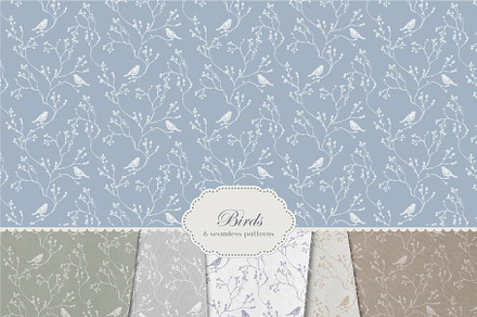 Birds - 6 color Seamless Pattern, a Wallpaper Graphic by Milky April
