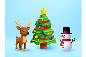 3D Christmas tree, snowman and, an Object Illustration by Abscent