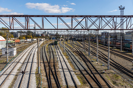 Electric trains are at the railway s, an Industrial Photo by Illustrations&photos