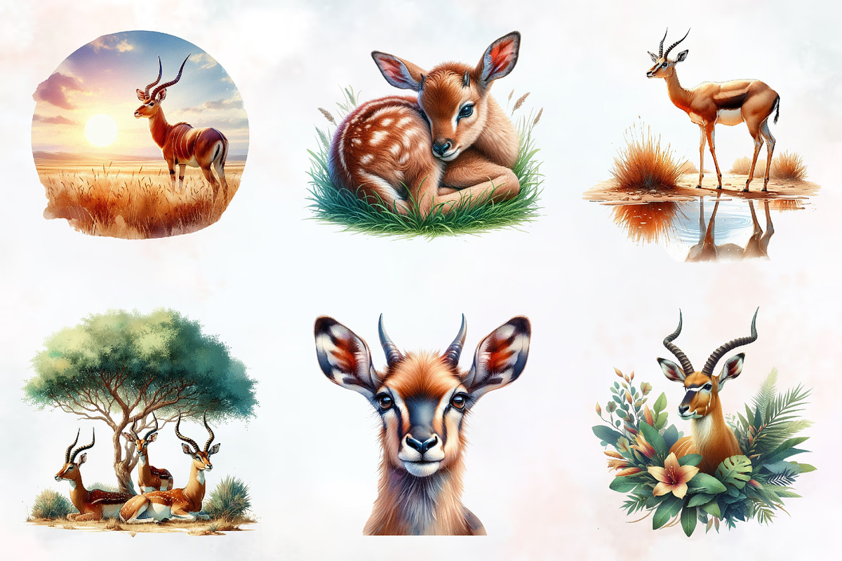Antelope Watercolor Clipart, an Animal Illustration by RobertsArt (Photo 3 of 4)