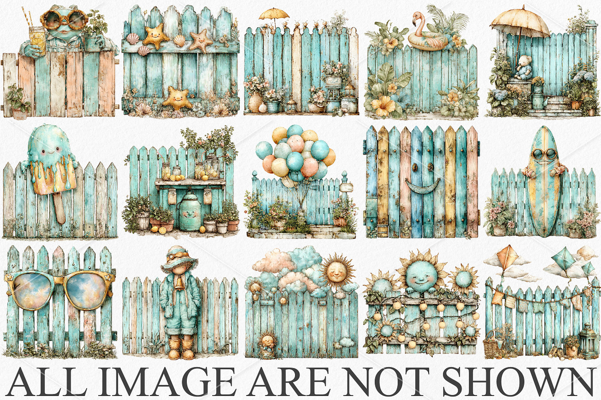 Whimsical Summer Funny Fence Clipart, an Illustration by Canvas Craft (Photo 3 of 7)